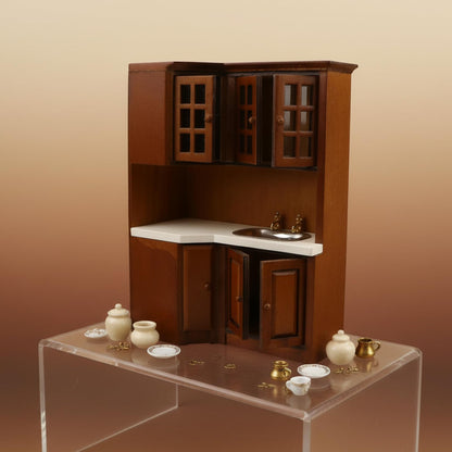 Dollhouse Kitchen Cabinets 1 12 Scale Miniature Furniture Mini House Furniture Accessories Furnishings Decoration Present for Miniature Collectors (Brown)