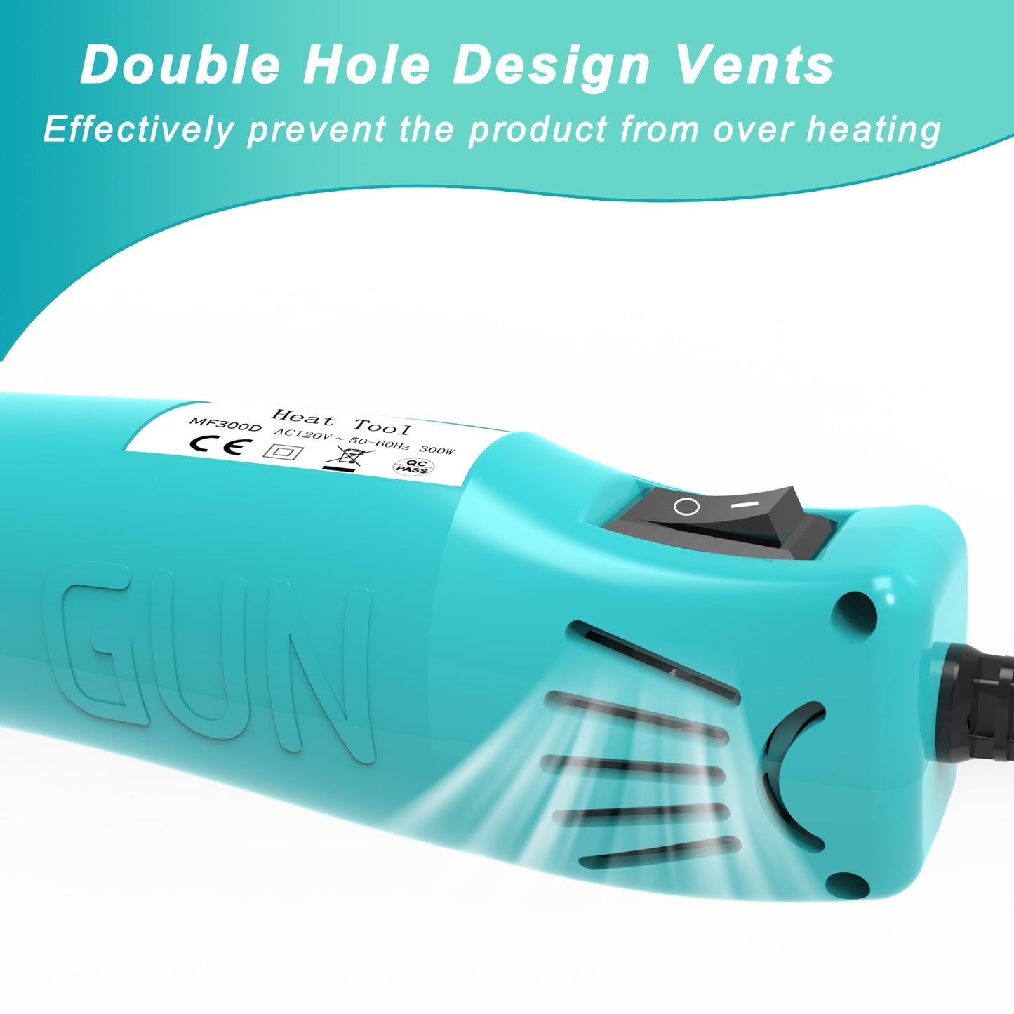 Heat Gun, Mini Heat Gun for Shrink Tubing, for DIY Crafts, 300W Heat Air Gun with Reflector Nozzle, Shrink Wrap Gun Tool for Packaging PVC, Drying Paint, Clay - green