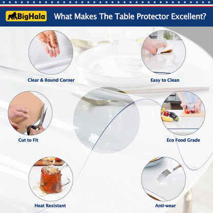 Round Dining Room Table Protector Tablecloth Cover Clear Plastic Cloths Waterproof Wipeable Heat Resistant Vinyl PVC DeskTop Pad for Coffee Office Conference Meeting Tables Desk Furniture Mat 52 " Dia