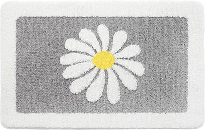 Hi Space Grey Bathroom Rugs Mat, 31.5x19.7IN, Non-Slip, Machine Washable, Cute Flower Bath Rug