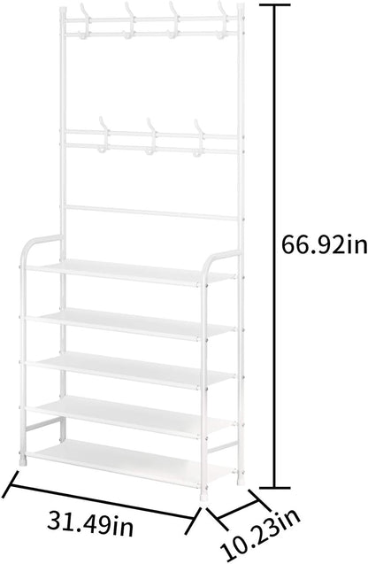 Rack,3-in-1 5-Tier 8 hooks,20-25 UDEAR Entryway Coat Hall Tree Multifunctional Storage Shelf with Shoe Bench and Pairs