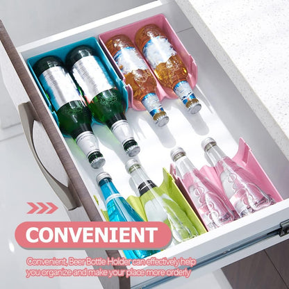 Hemoton 3pcs Refrigerator Bottle Storage Rack, Stackable Plastic Wine and Water Bottle Organizer for Pantry, Pink