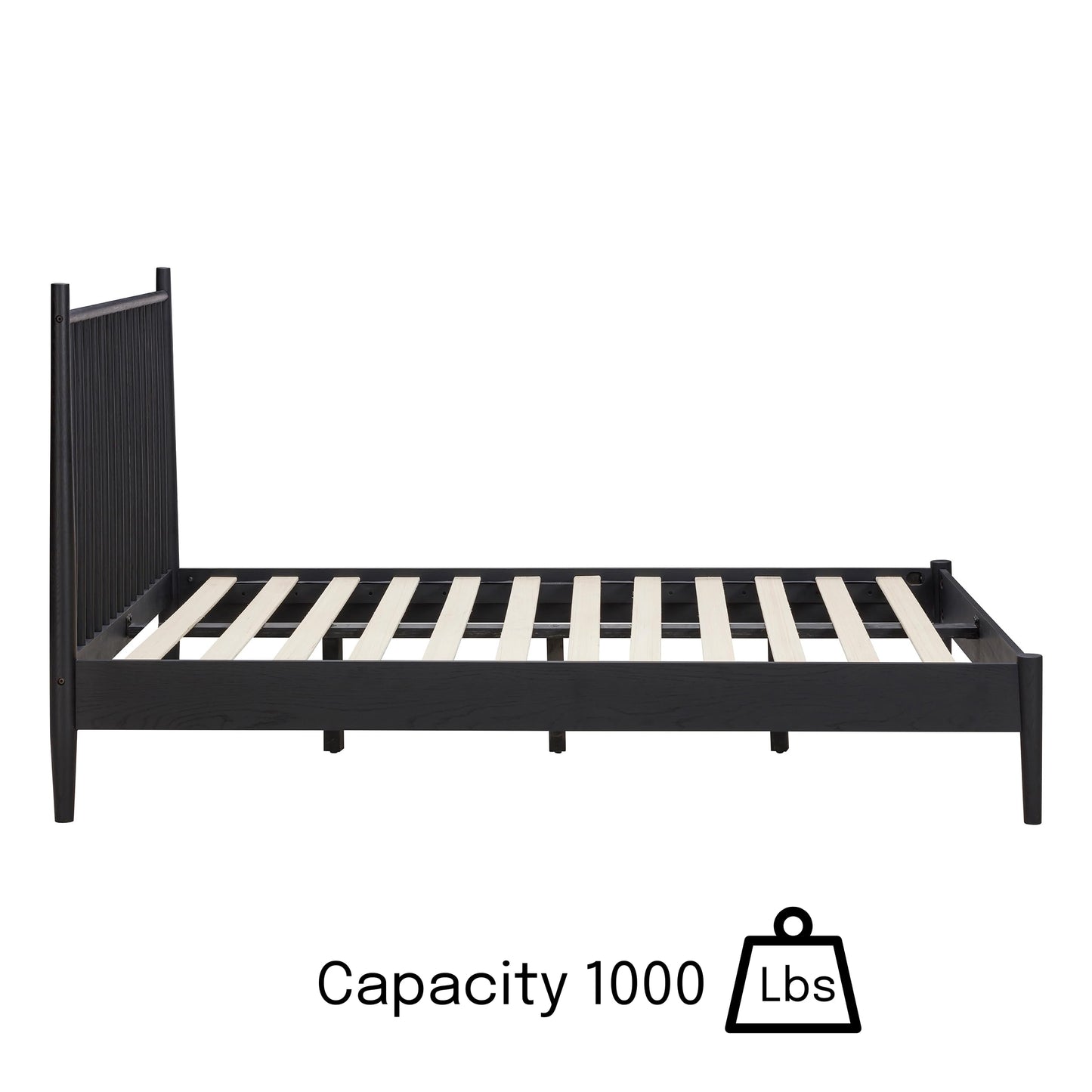 NTC Inno Wooden Bed Frame with Headboard, Solid Oak and Rubber Wood Foundation with Silent Slats and Wood Central Supports, 1000 Lb Capacity, Effortless Assembly, King - Burnt Black