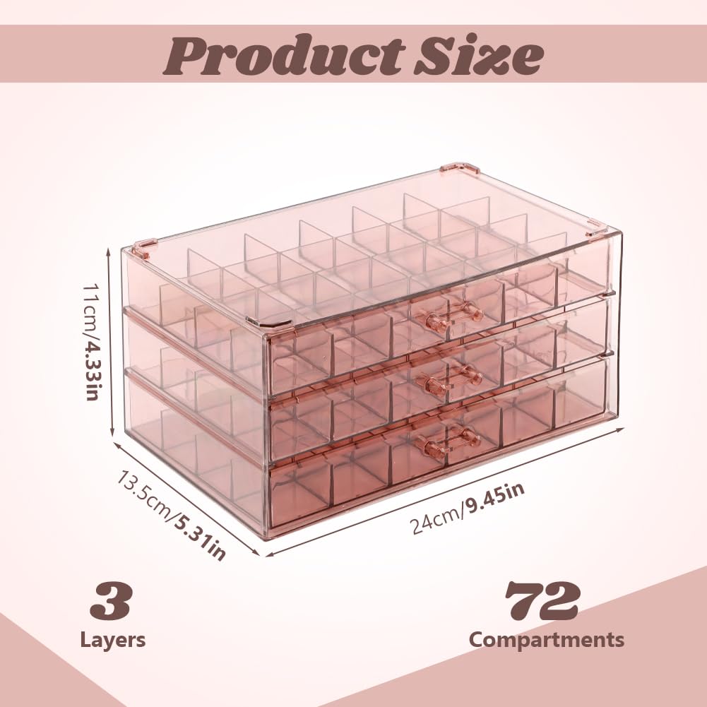 Meluvora Jewelry Organizer, Earring Holder Organizer Box with 3 Layers, 72 Grids Earring Case, Craft Storage Containers for Nail Charms, Ring, Earrings(Tan)