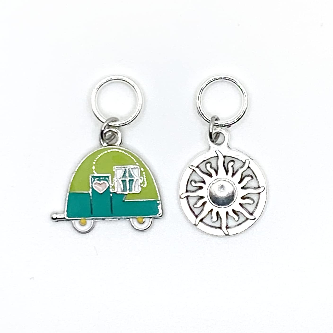 Go Camping Knitting Stitch Markers with Storage Tin | Ring Style Closed Rings | Camping Theme | Gift for Knitters & Yarn Lovers | Handmade by Pretty Warm Designs
