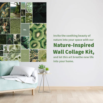 TruPeak 50 pcs Green Wall Collage Kit - Nature-Inspired Green Wall Decor with Aesthetic Pictures. Ideal Room Decor Aesthetic for Teen Girls. Photo Wall Collage Kit for Teens