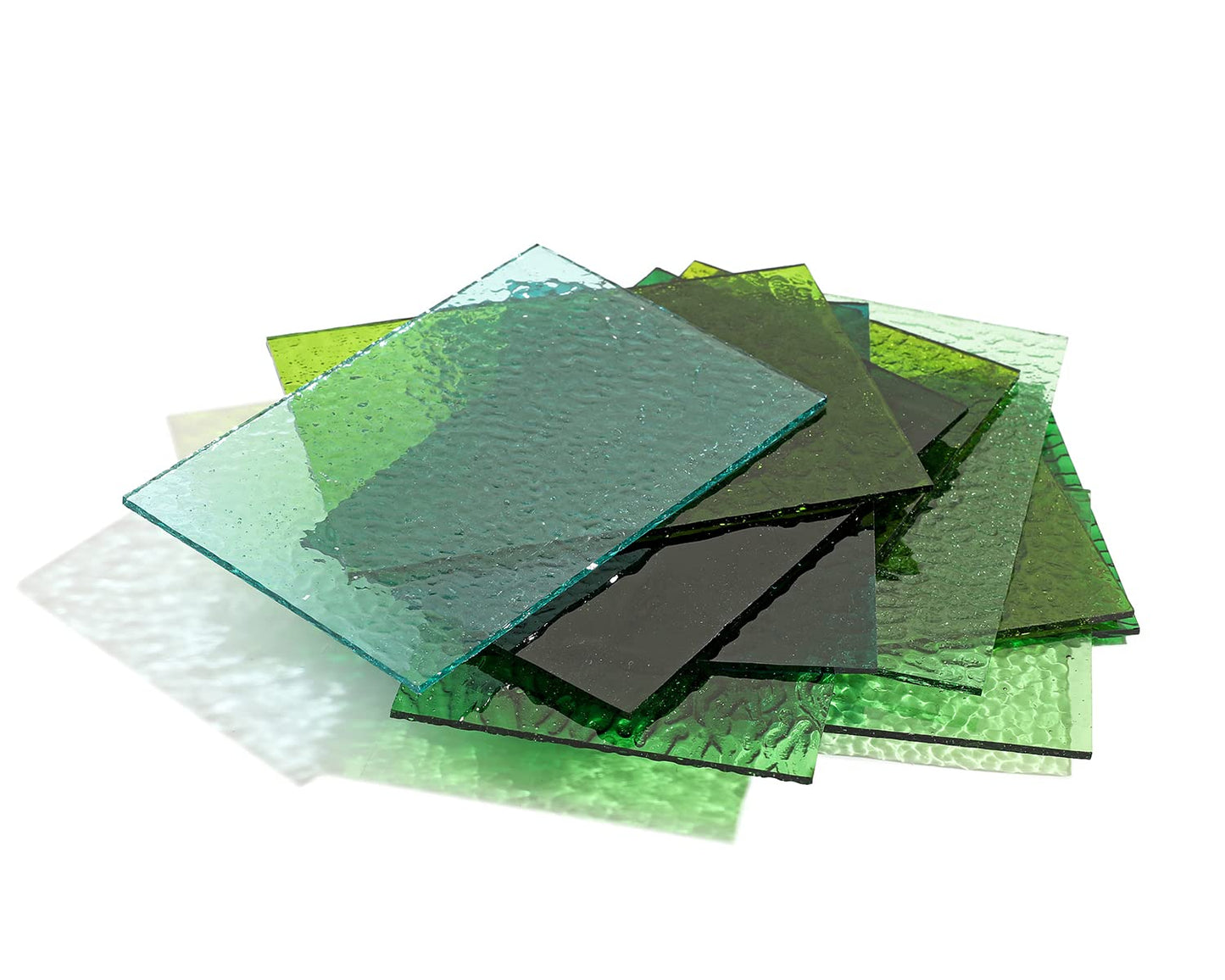 Lanyani Green Transparent Stained Glass Sheets for Craft, 6x4 inch Colored Textured Cathedral Glass Pack, 10 Sheets