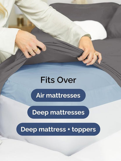 Extra Deep Queen Sheet Set - 4 Piece Breathable Cooling Bed Sheets - Fits 18-24 Inch Mattresses - Ultra Soft, Wrinkle-Free Dark Grey