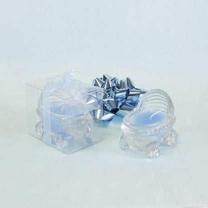 12 Lunaura pcs Scented Baby Powder Blue Glass Baby Carriage Container Candles, Palm Wax Candle, Baby Shower Gifts