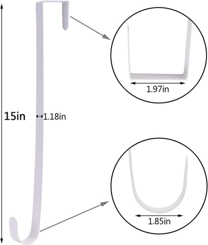 Sattiyrch 15" Sturdy Steel Wreath Hanger for Front Door, Over The Door Hook, 2 Pack (White)