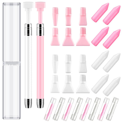 Jutom 2 Pcs Diamond Painting Pen with 40 Pcs Diamond Painting Wax Pen Replacement Wax Glue Accessories Tool Quickly Pick up Beads Gems for DIY Art (Multiple Heads)