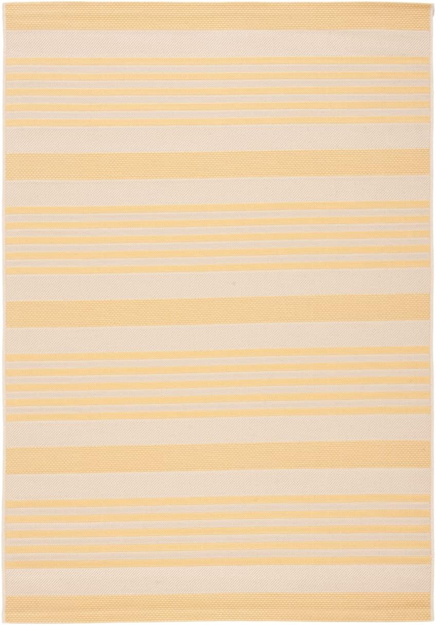SAFAVIEH Courtyard Collection 2'7" x 5' Gold/Beige CY6062 Stripe Indoor/Outdoor Area Rug - Waterproof Easy-Cleaning