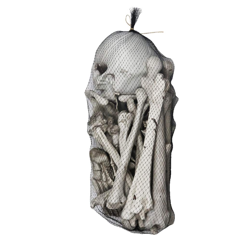 MOKRY PARTY Bag of Bones Halloween Life Size Skeleton Skull for Decoration and Spooky Graveyard 28 PCS