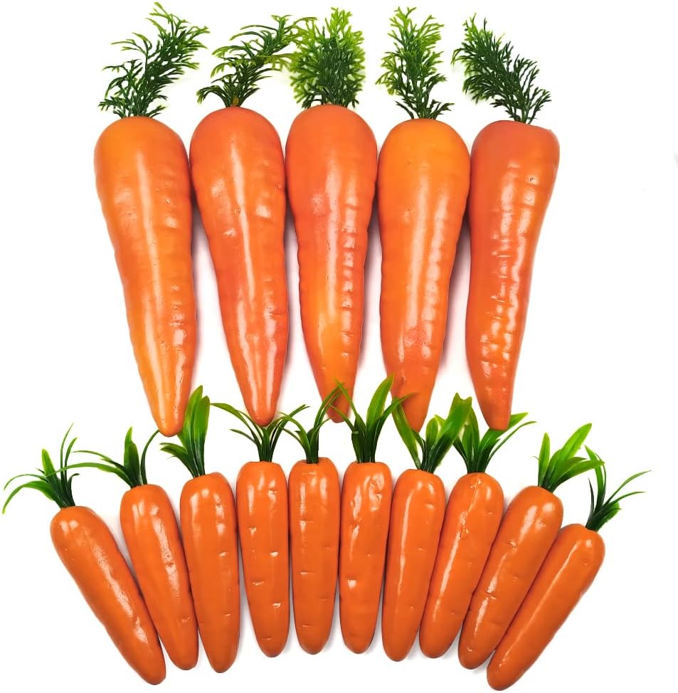 Carrots,15 Fake Pcs Plastic Carrot Easter Decor, Lifelike Fake Vegetables Mini Carrots for Easter Ornaments Home