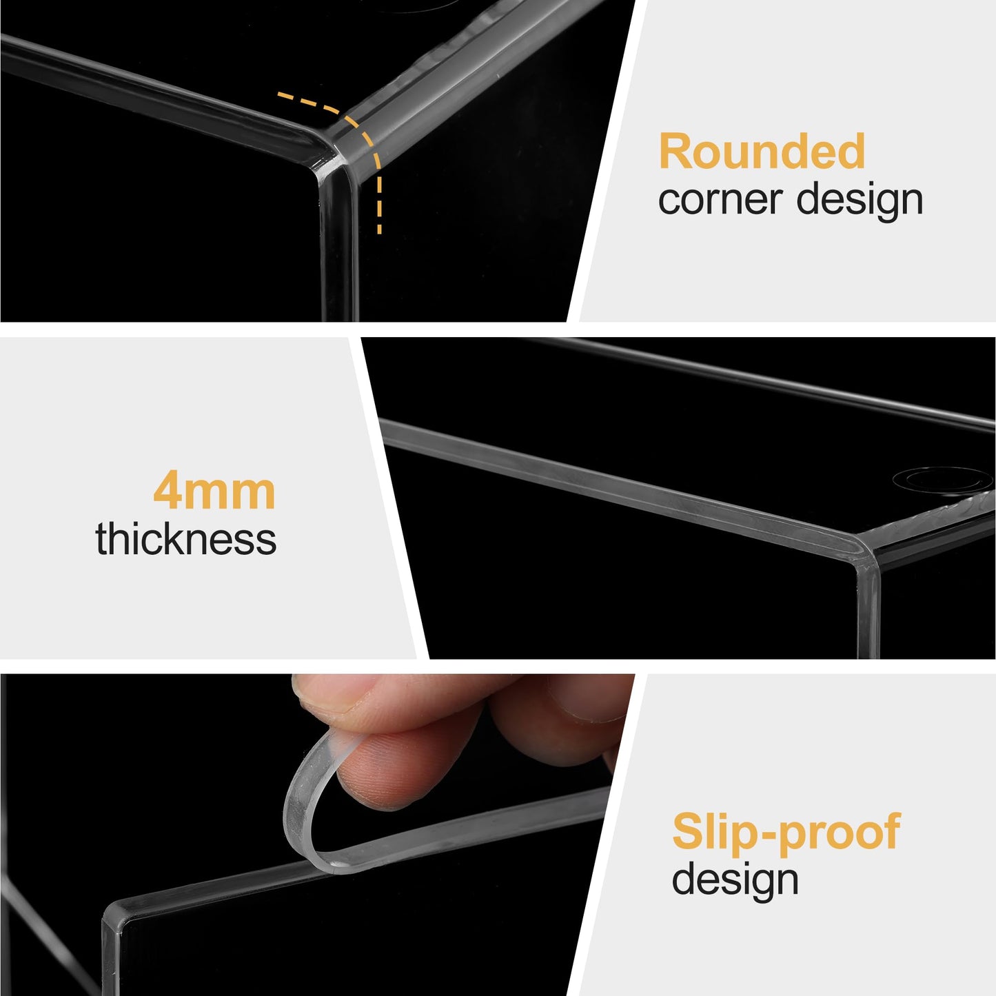 Aminigram 4 Pack Acrylic Risers Display Stands, Display Stands for Collectibles, Clear Acrylic Shelf for Show Decor Display, Toys, Cupcake (9.2 x 3 x 5 inches)