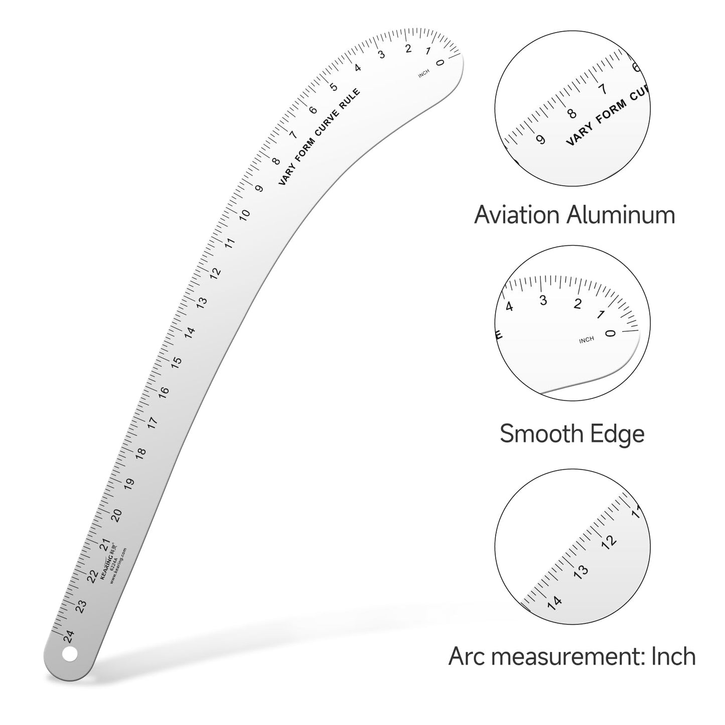Kearing French Curve Ruler - 24 Inch Aluminum for Pattern Making, Sewing, Quilting & Design