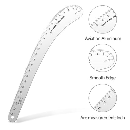 Kearing French Curve Ruler - 24 Inch Aluminum for Pattern Making, Sewing, Quilting & Design