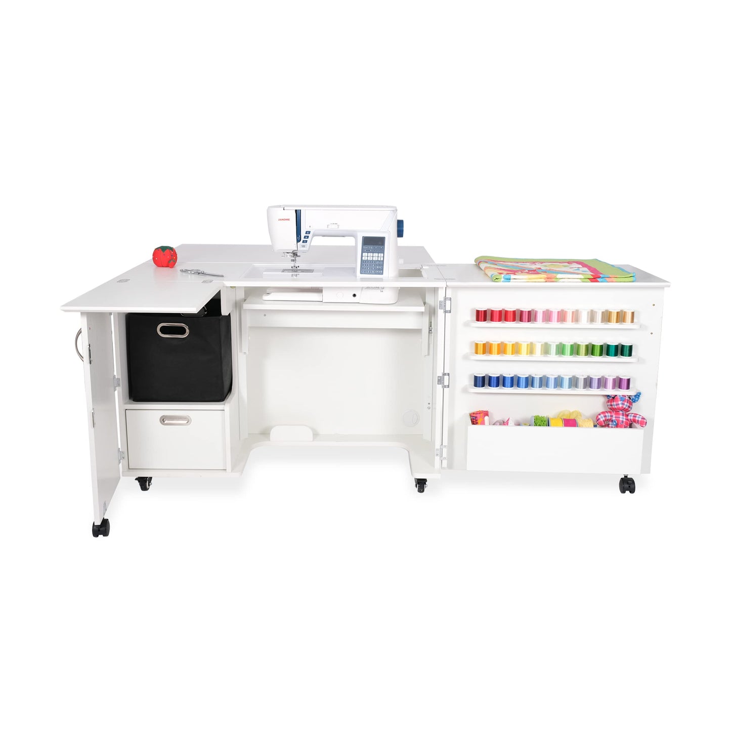 Arrow K8411 Wallaby Kangaroo Sewing, Cutting, Quilting, Crafting Cabinet and Table, Includes Storage and Airlift, Portable with Wheels White Ash Finish