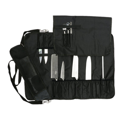 HERSENT Knife Roll,Chef Knife Roll Bag With 17 Slots Can Holds13 Knives,1 Meat Cleaver, And 3 Utensil Pockets,Durable Knife Bag With Handle,Shoulder Strap & Zippered Mesh Pocket Holder