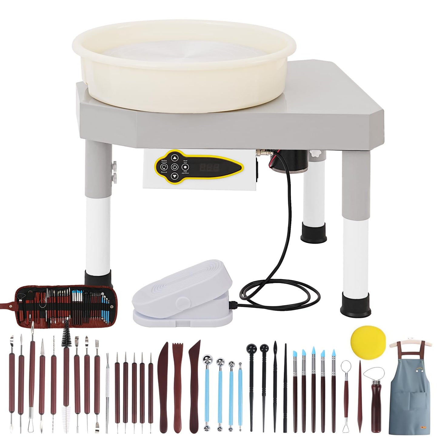 14" 450W Electric Pottery Wheel with LCD Panel Adjustable Speed Foot Pedal,Detachable Basin,Heighten Desk Legs,Clay Toolfor Kids, Adults, Beginners, Home DIY & Professional Pottery Making