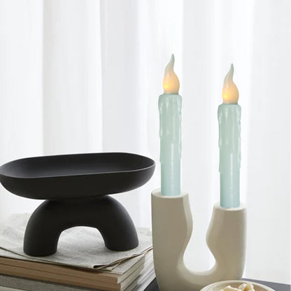 FCMSHAMD Blue Flameless Short Taper Candles, Real Wax Hand Dipped LED Battery Operated with Remote, Flickering Flame Lights for Festival Party Home Décor, 6.7 Inch Primitive Flameless Candles, 4PCS