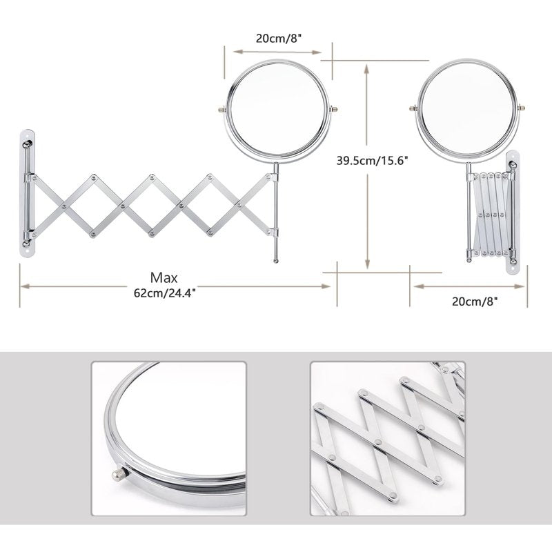 Welllink 8Inch XL Wall Mounted Bathroom Mirror, 1X/7X Magnification, High-Definition Glass, Chrome Finish, Space Saving Design