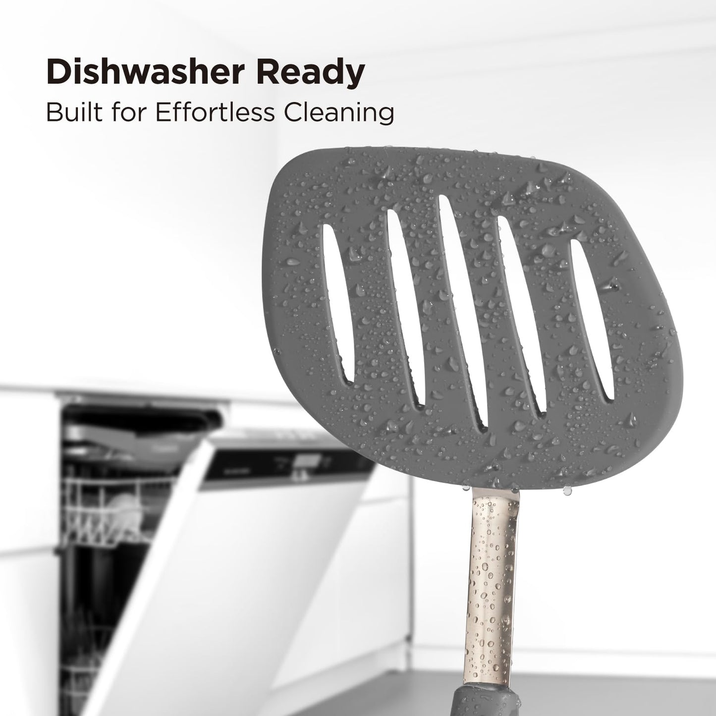 Kitchen Mama WaltzGrip Platinum Silicone Pancake Spatula Turner: Heat Resistant Flexible, Stainless Steel Core, Nonstick, Dishwasher Safe, Flipper – Ideal Kitchen Cookware Egg, Fish, Meat (Metal Gray)