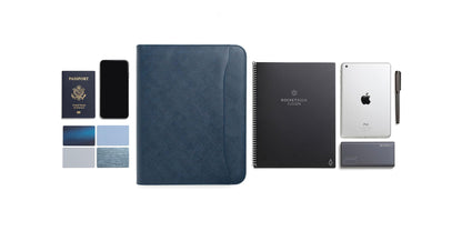 Forevermore Portfolios Padfolio Binder - Professional Faux Leather Travel Organizer Pouch for Tablet, Documents, Presentation Folders, Zipper Closure, Removable 3-Ring Notepad - Blue