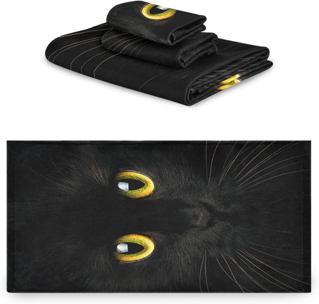 AUUXVA 3-Piece Set, Sets 1 1 1 Towel Cute Black Animal Cat Bath Towel Absorbent Soft Towels for Bathroom Quick Dry