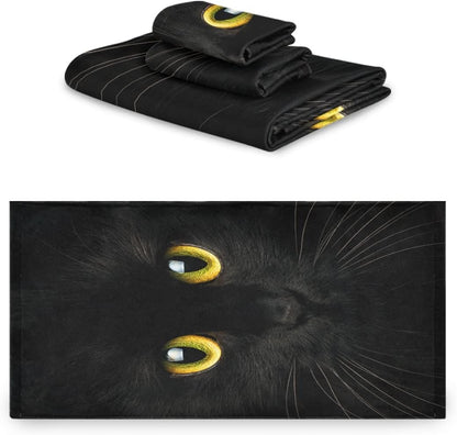 AUUXVA 3-Piece Set, Sets 1 1 1 Towel Cute Black Animal Cat Bath Towel Absorbent Soft Towels for Bathroom Quick Dry