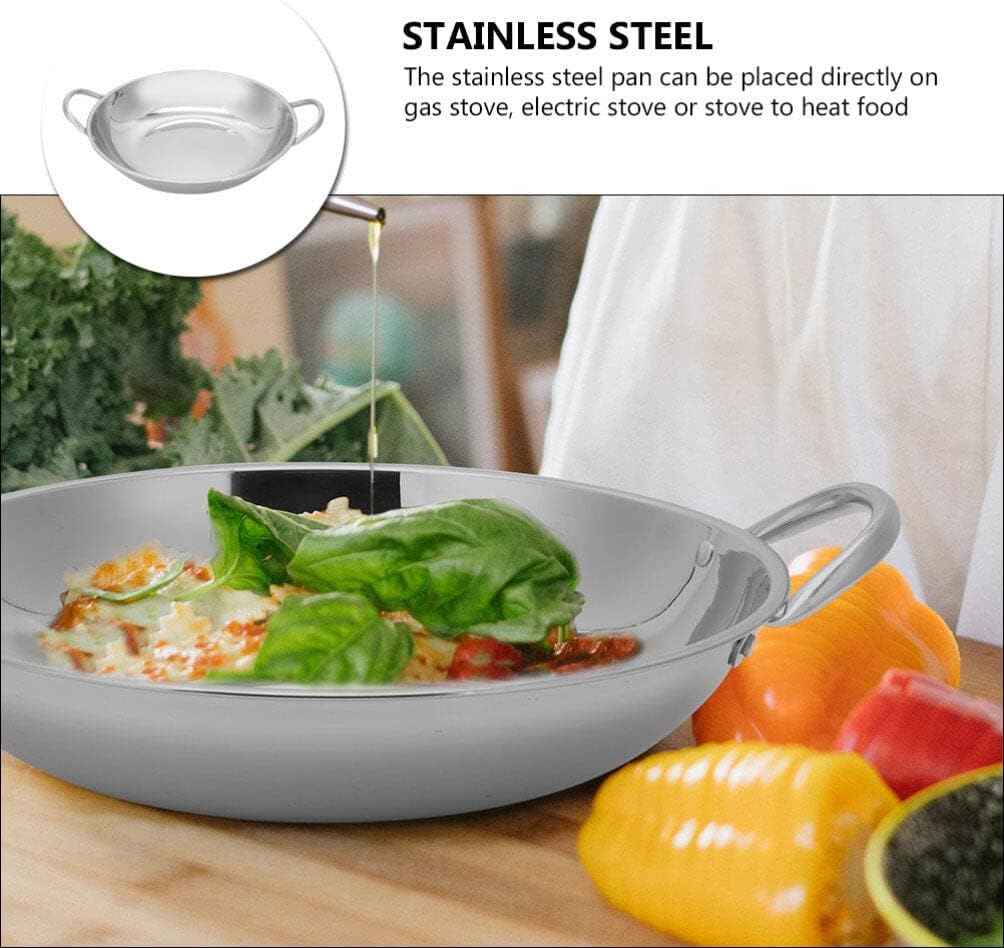 BESTonZON Stainless Steel Paella Pan, 26cm Skillet Pan, Restaurant Cooking Pans for Outdoors, Camping, Parties