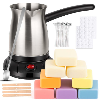 KEARLGMBH Wax Melter for Candle Making, Soy Candle Making Kit with Wax Melting Pot, DIY Candles Making Supplies Including 1lbs Soy Wax, Candle Wax Melter, Stirring Spoon, Wicks, and Centering Device