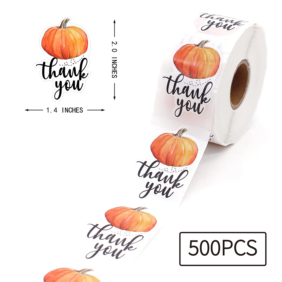 Littlefa 1.5” Thank You Pumpkin Stickers for Small Business Shipping Gift Boxes Thank You Sticker 500 Labels