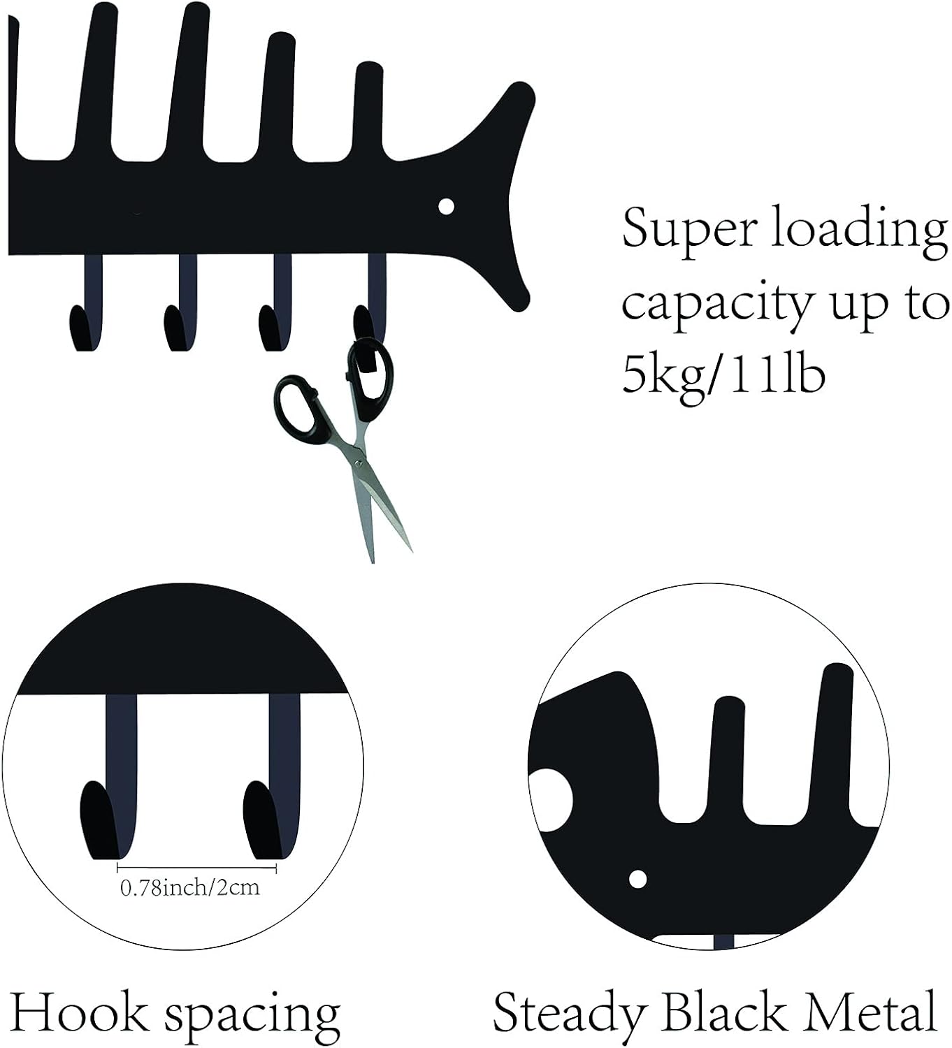 CREATCABIN Fishbone Key Holder Hanger, Towel Rack Organizer with 6 Hooks, Wall Mounted for Bathroom Kitchen