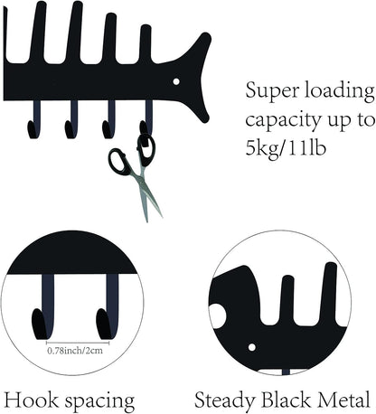 CREATCABIN Fishbone Key Holder Hanger, Towel Rack Organizer with 6 Hooks, Wall Mounted for Bathroom Kitchen