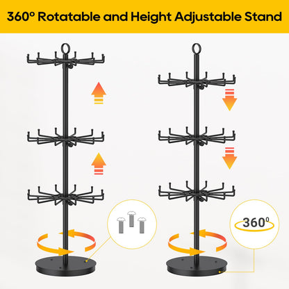 ORLESS 3 Tier Rotating Jewelry Display Stand, Keychain Display Stand with 36 Hooks, Black Metal Retail Display Spinning Holder for Vendor, Spinning Display Rack for Necklace Bracelet Earring Organizer