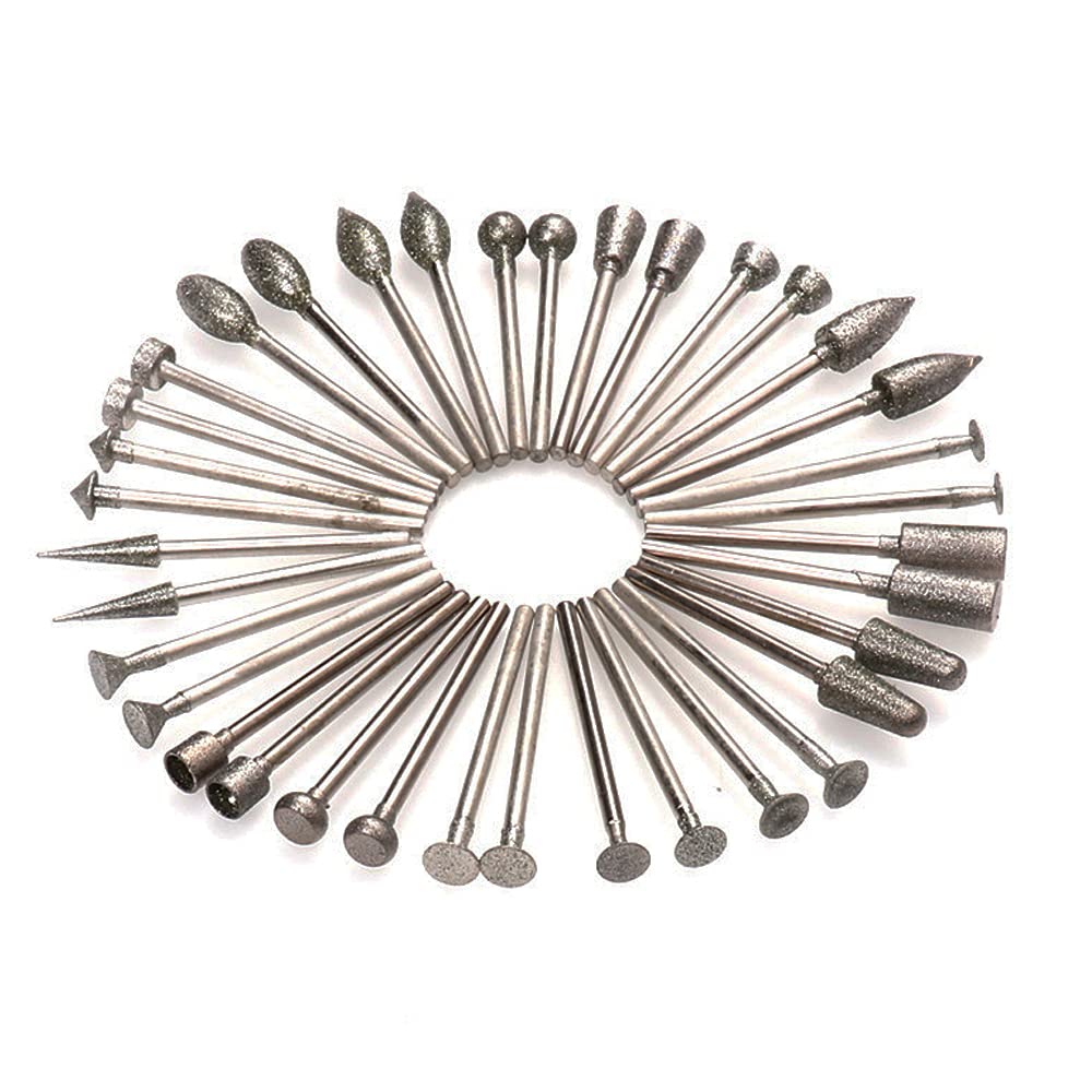 Luo ke 36 Pcs Diamond Mounted Carving Tool - 3/32 Inch Shank Diamond Grinding Burr Includes 18 Kinds of Grinding Head Shape For Dremel Rotary Tool