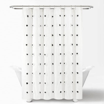 Lush Decor Boho Circle Tufted Yarn Dyed Eco-Friendly Recycled Cotton Shower Curtain, 72" x 72", Black