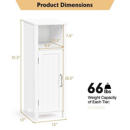 COSTWAY Bathroom Storage Cabinet, Freestanding Narrow Storage Organizer with Open Shelf & Adjustable Shelf, Small Slim Floor Cabinet for Bathroom, Living Room, Entryway, Office, White