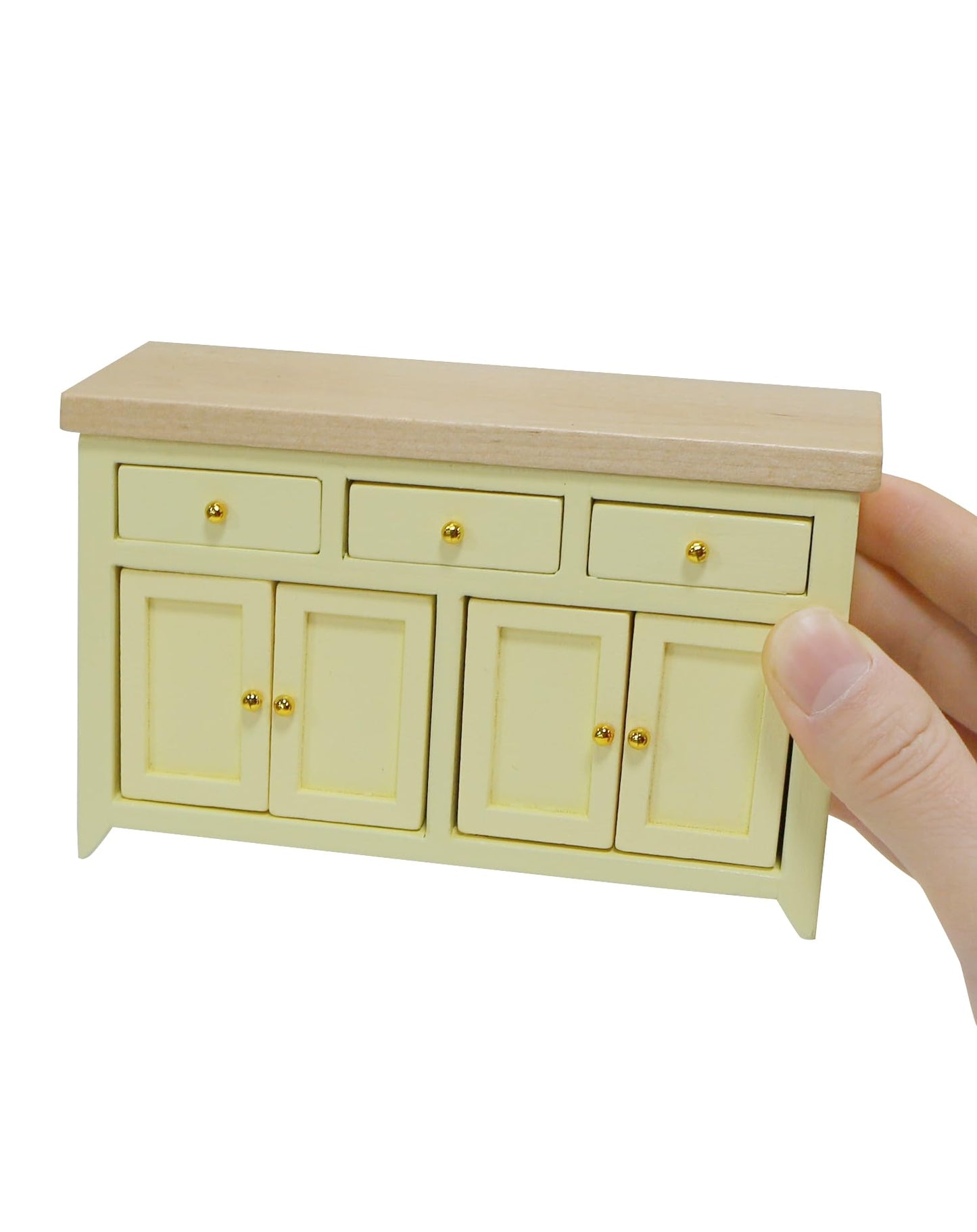 iLAND Dollhouse Furniture Miniature Cabinet for 1:12 Scale Accessories Wooden Dollhouse Kitchen Furniture Mini House Modern Décor Storage Cabinet with Drawers Classic Cupboard for Living Room Bedroom
