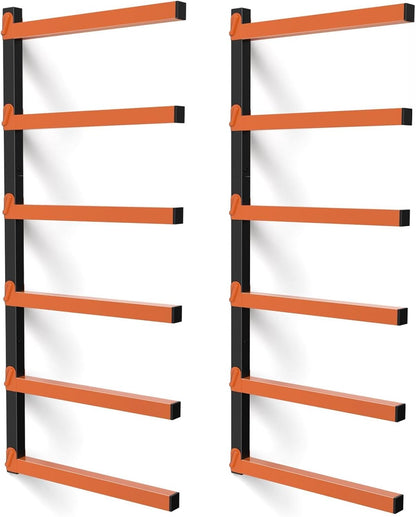 Nandae Heavy-Duty Wall Mount Lumber Storage Rack - 6 Levels for Workshop & Garage | Orange, 2 Pack