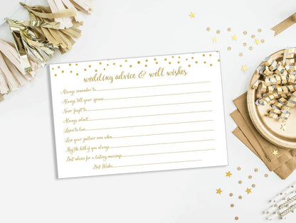 Wedding Advice and Well Wishes Cards, Gold Confetti, 50-Cards