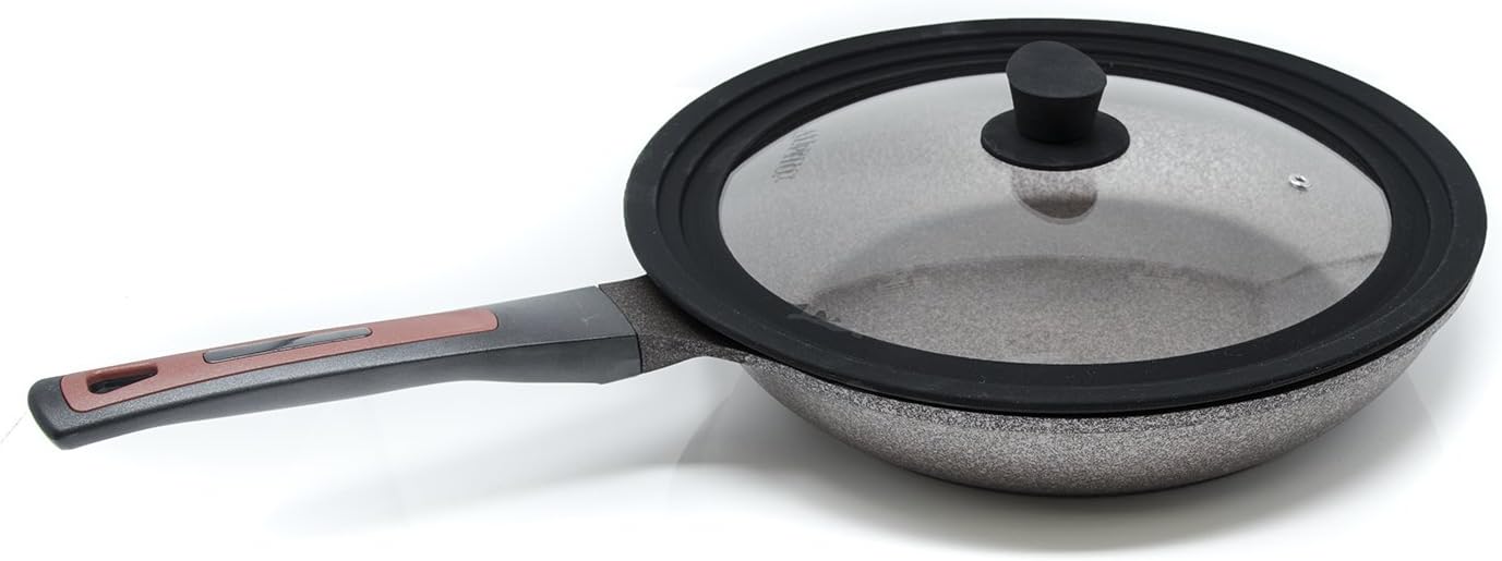 Alpha Living Universal Silicone Cookware Pots and Pans - Vented Tempered Glass-Graduated Lid, Fits 9.5", 10", 11"