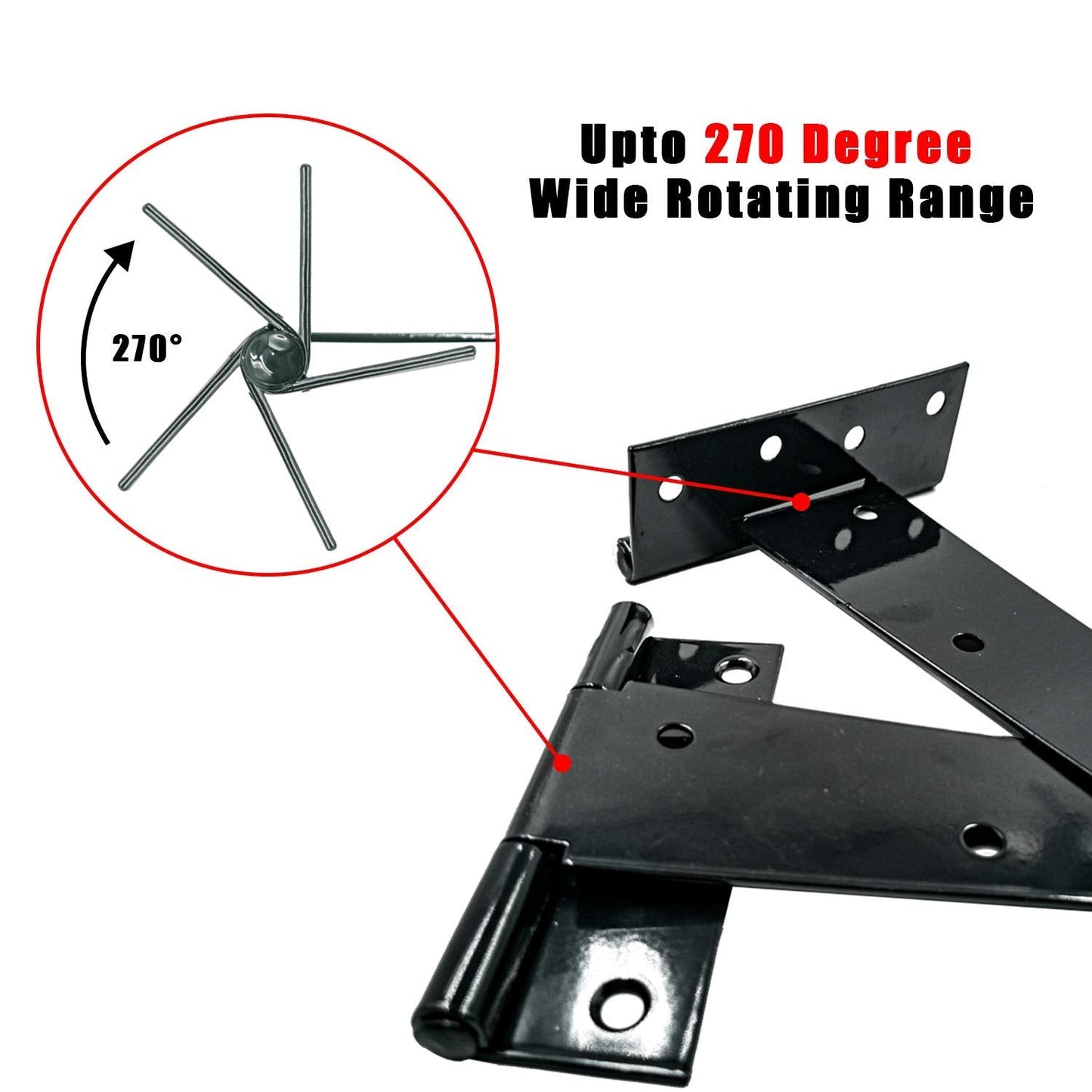 HLMOptimo Heavy Duty T Hinge Tee Hinge T Strap Hinge Shed Hinge Gate Hinge Barn Hinge Fence Hinge Door Hinge Wrought Rustproof All Size Black (6 pcs, 6 inch