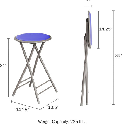 Lavish Home Folding Stool - Backless 24-Inch Stool with 225lb Capacity for Kitchen or Rec Room (Blue)