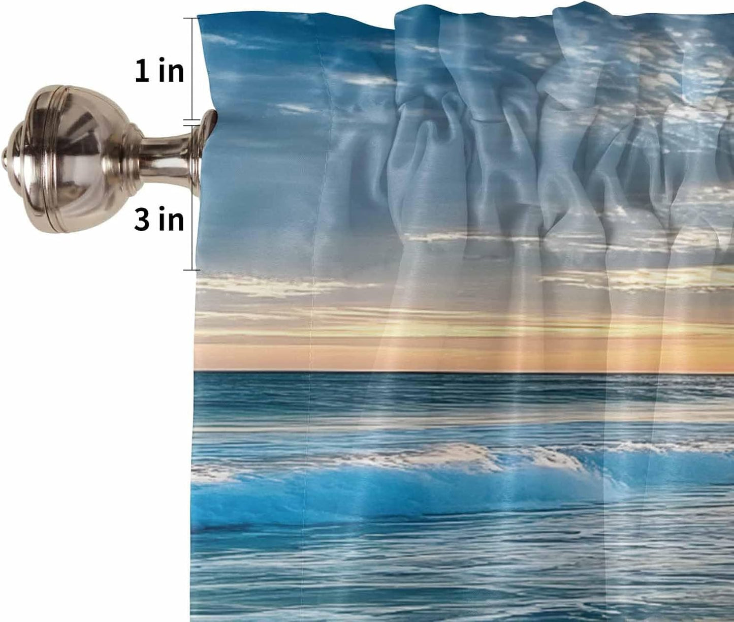 Hostline Sunset 42"x18" Valances Curtains for Living Room Beautiful Seascape Waves and Beach Semi Sheer Valance