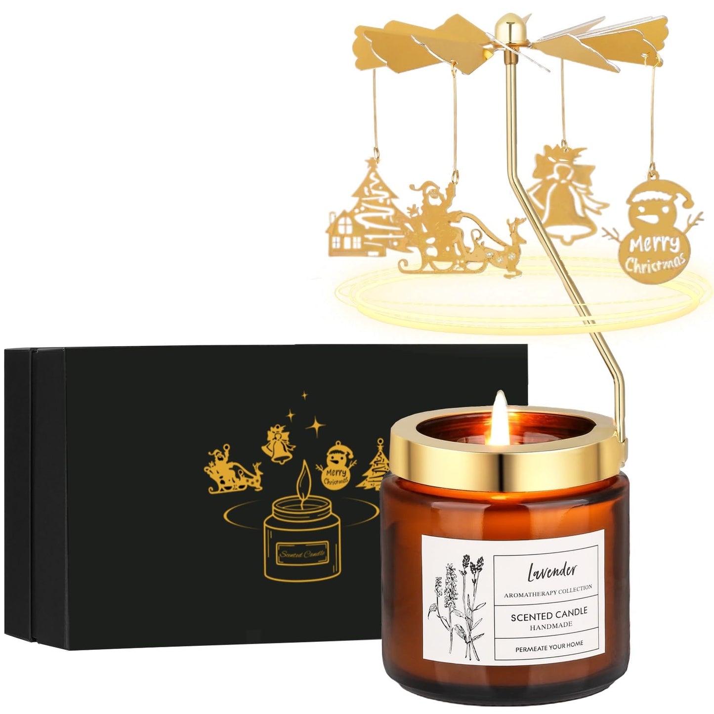 Christmas Candle Gifts for Women, Rotatable Lavender Scented Candle Gifts for Mom Wife Anniversary Valentine's Day Christmas, Unique Birthday Gift for Sister Girlfriend with Gift Box