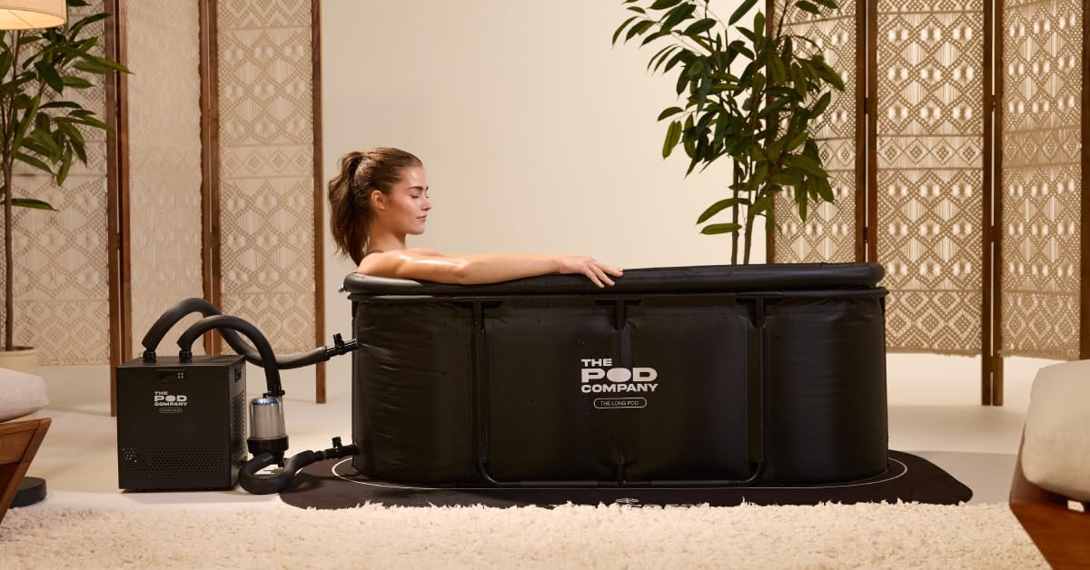 The Pod Company Cold Plunge Bundle – Long Pod (126 Gallon) + 1/3 HP Standard Water Chiller (41°F) – Extra-Large Metal Frame Cold Plunge Tub with Filtered Cooling System