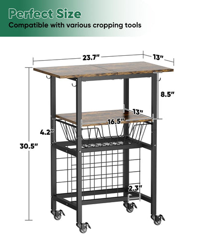 Queension Craft Cart with Wheels for Cricut Machines, Craft Organization and Storage Stand with Basket, Cutting Machine Stand for Cricut Accessories, Vinyl Roll Organizer, Black