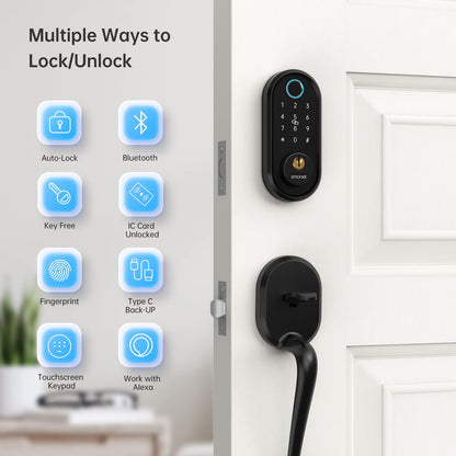 Smart Keyless Entry Door Lock - Fingerprint Electronic Deadbolt Touchscreen Keypad SMONET Biometric Digital Bluetooth Door Lock Smart Deadbolt Compatible with Alexa for Homes and Hotel